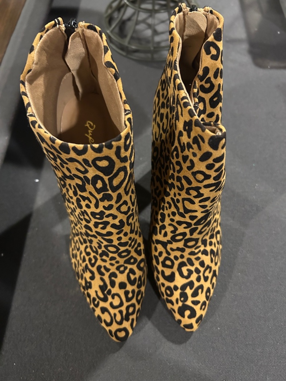 Qupid Leopard Print Pointed Toe Ankle Booties - Tan/Black